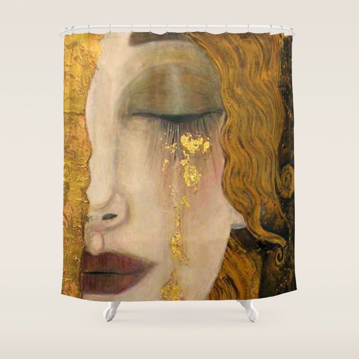 Golden Tears (Freya's Heartache) portrait painting by Gustav Klimt Shower Curtain Gallery Image 1