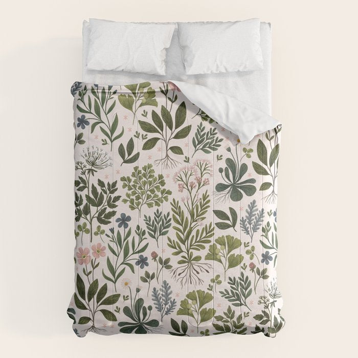 Herbarium ~ vintage inspired botanical art print ~ white Comforter Gallery Image 6