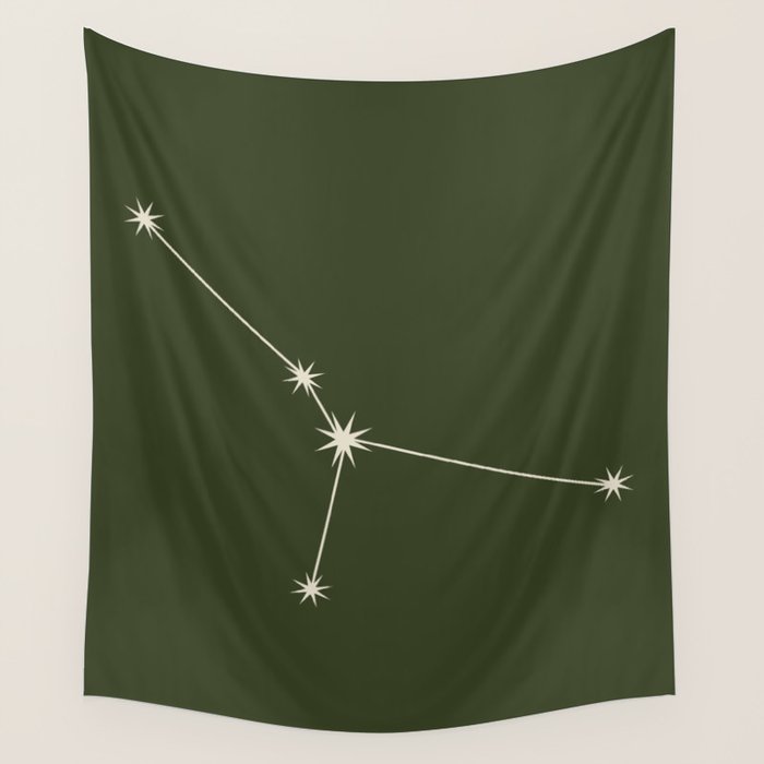 Cancer Zodiac Star Constellation Line Art Moss Green Wall Tapestry Gallery Image 4