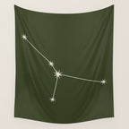 Cancer Zodiac Star Constellation Line Art Moss Green Wall Tapestry Gallery Image 4