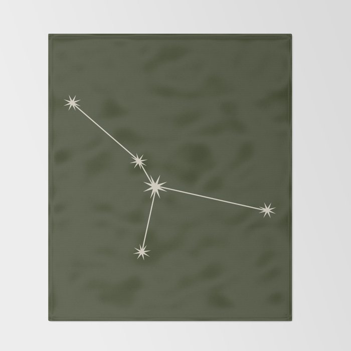 Cancer Zodiac Star Constellation Line Art Moss Green Throw Blanket Gallery Image 2