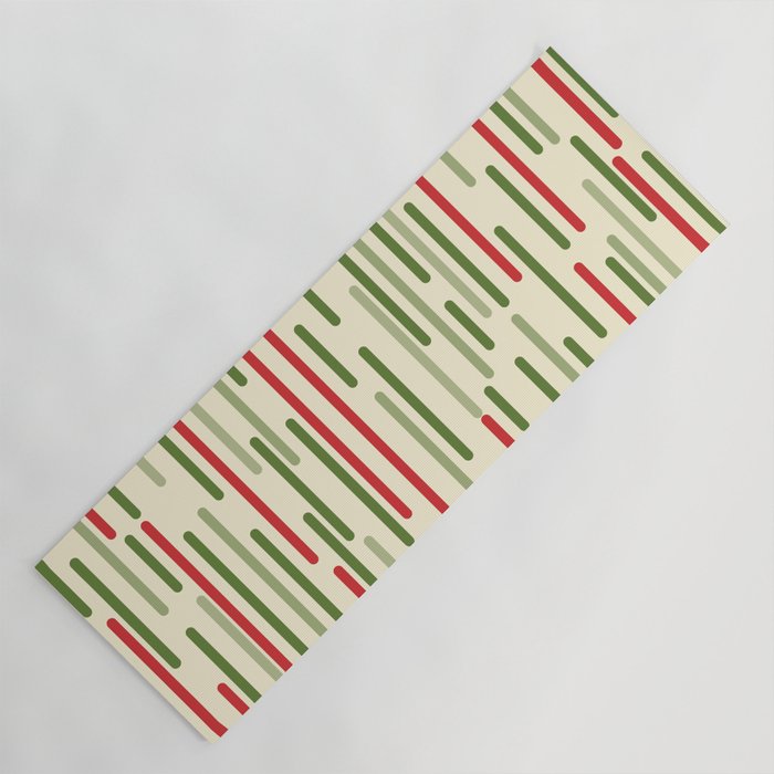 Interrupted Lines Midcentury Modern Christmas Pattern in Olive Green, Retro Xmas Red, and Cream Yoga Mat Gallery Image 1