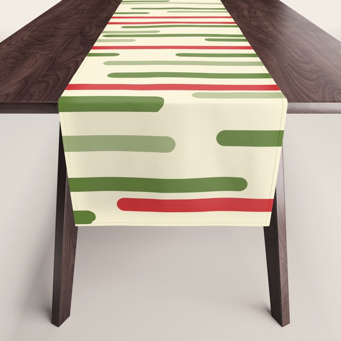 Interrupted Lines Midcentury Modern Christmas Pattern in Olive Green, Retro Xmas Red, and Cream Table Runner Gallery Image 1