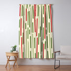 Interrupted Lines Midcentury Modern Christmas Pattern in Olive Green, Retro Xmas Red, and Cream Window Curtain Gallery Image 5
