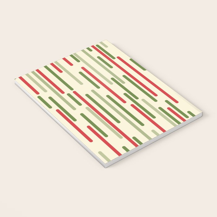 Interrupted Lines Midcentury Modern Christmas Pattern in Olive Green, Retro Xmas Red, and Cream Notebook Gallery Image 3