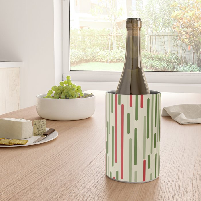 Interrupted Lines Midcentury Modern Christmas Pattern in Olive Green, Retro Xmas Red, and Cream Wine Chiller Gallery Image 4