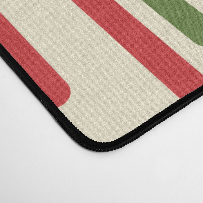 Interrupted Lines Midcentury Modern Christmas Pattern in Olive Green, Retro Xmas Red, and Cream Desk Mat Gallery Image 4