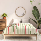 Interrupted Lines Midcentury Modern Christmas Pattern in Olive Green, Retro Xmas Red, and Cream Comforter Gallery Image 3