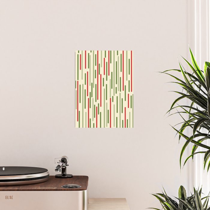 Interrupted Lines Midcentury Modern Christmas Pattern in Olive Green, Retro Xmas Red, and Cream Poster Gallery Image 2