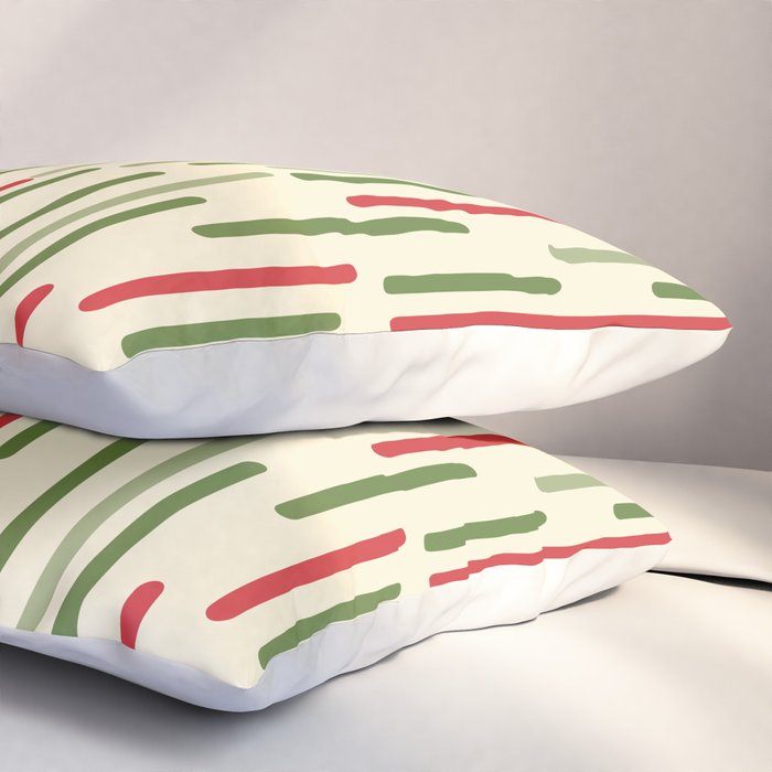 Interrupted Lines Midcentury Modern Christmas Pattern in Olive Green, Retro Xmas Red, and Cream Pillow Sham Gallery Image 3