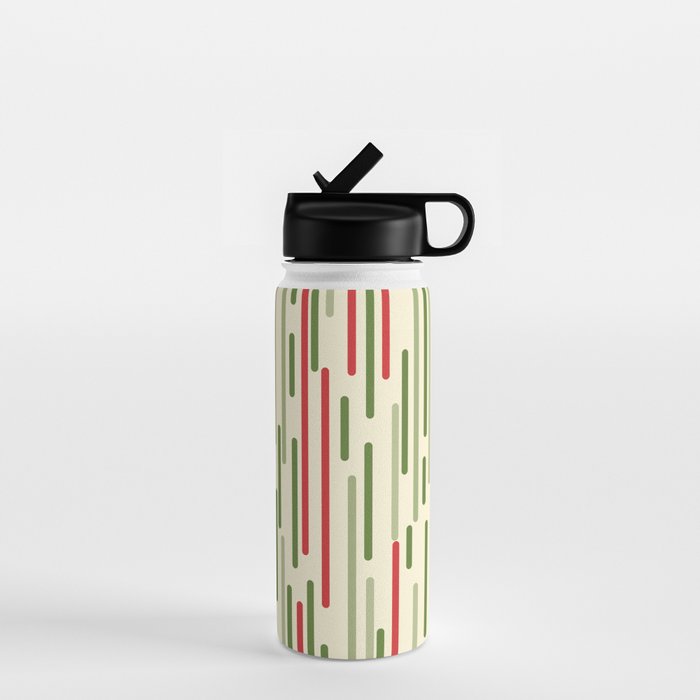 Interrupted Lines Midcentury Modern Christmas Pattern in Olive Green, Retro Xmas Red, and Cream Water Bottle Gallery Image 1