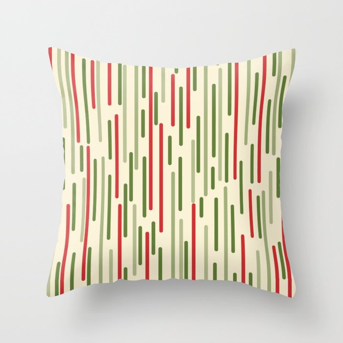 Interrupted Lines Midcentury Modern Christmas Pattern in Olive Green, Retro Xmas Red, and Cream Throw Pillow Gallery Image 1
