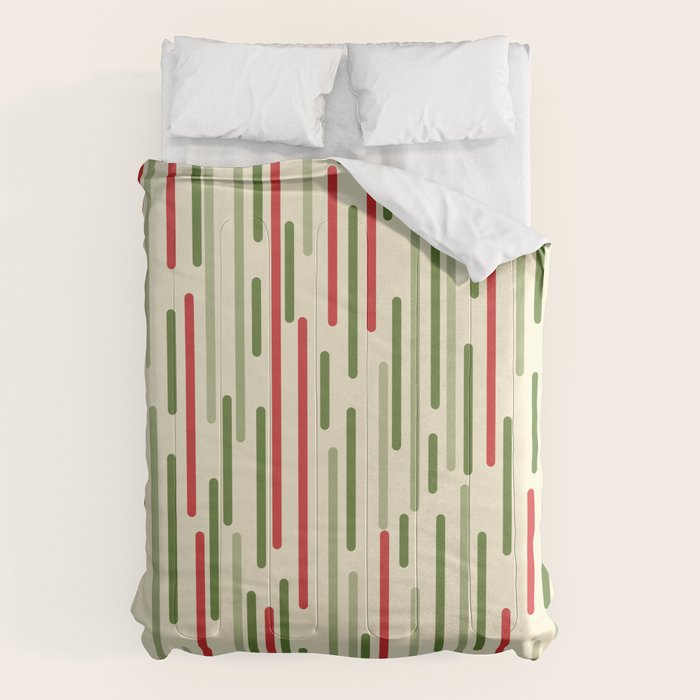 Interrupted Lines Midcentury Modern Christmas Pattern in Olive Green, Retro Xmas Red, and Cream Comforter Gallery Image 6