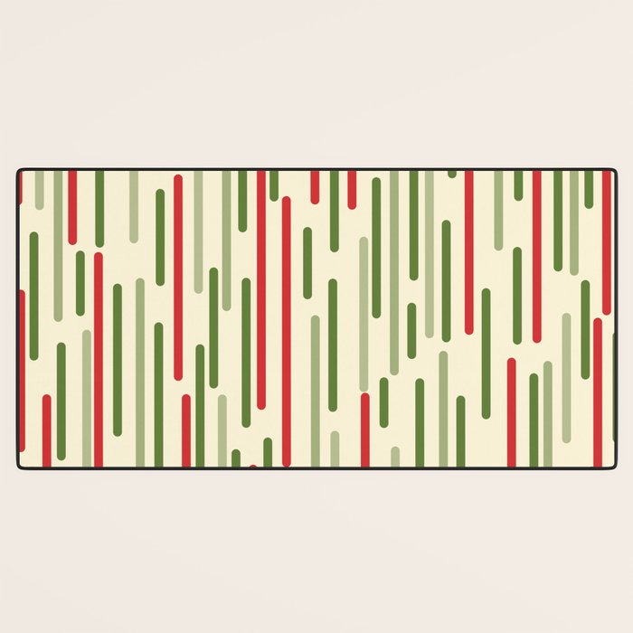 Interrupted Lines Midcentury Modern Christmas Pattern in Olive Green, Retro Xmas Red, and Cream Desk Mat Gallery Image 3