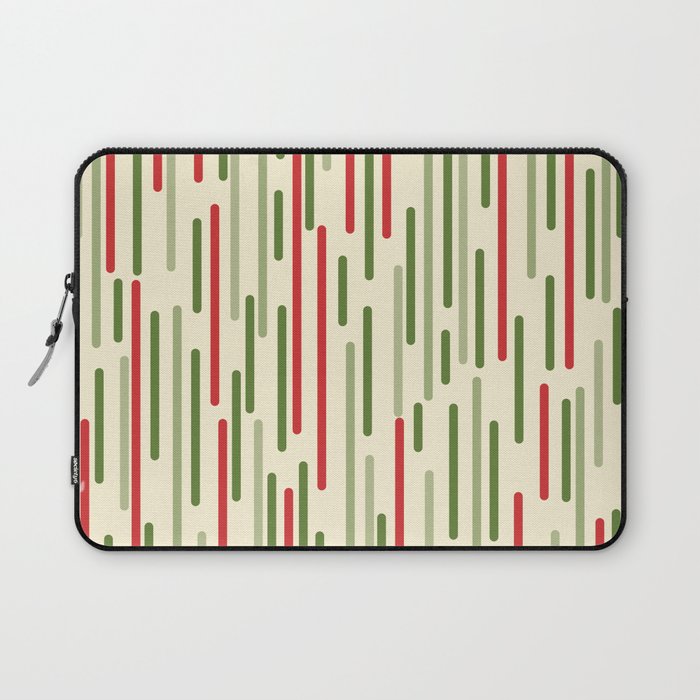 Interrupted Lines Midcentury Modern Christmas Pattern in Olive Green, Retro Xmas Red, and Cream Laptop Sleeve Gallery Image 1