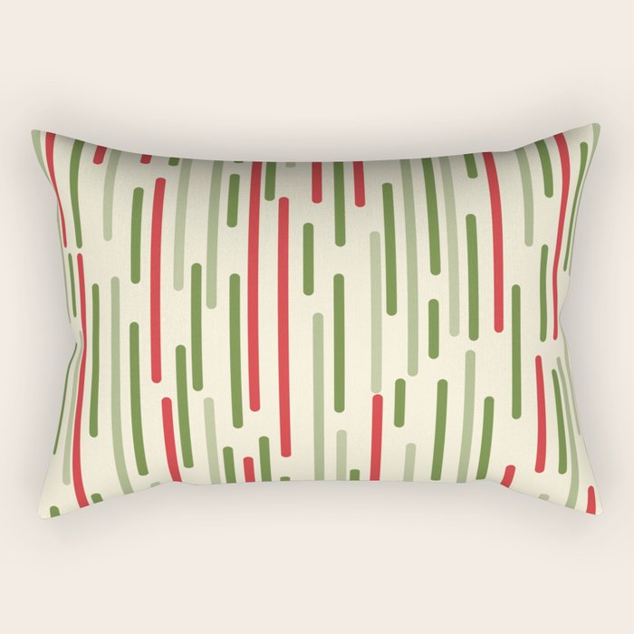 Interrupted Lines Midcentury Modern Christmas Pattern in Olive Green, Retro Xmas Red, and Cream Rectangular Pillow Gallery Image 1