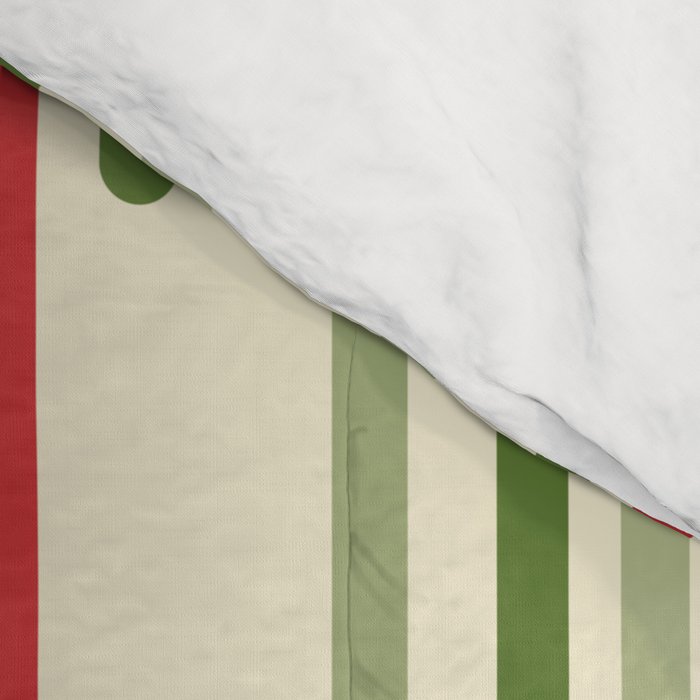 Interrupted Lines Midcentury Modern Christmas Pattern in Olive Green, Retro Xmas Red, and Cream Comforter Gallery Image 4