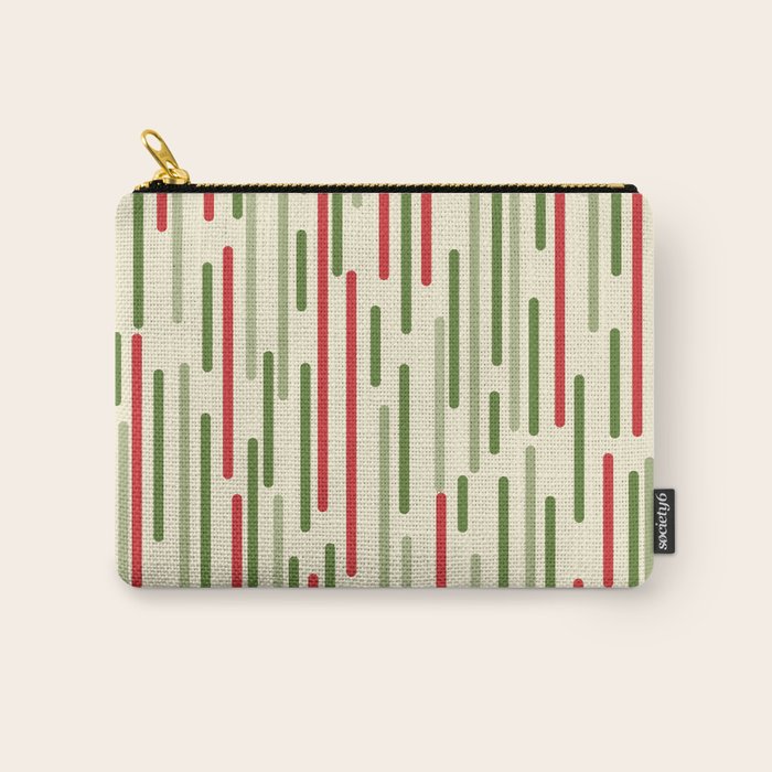 Interrupted Lines Midcentury Modern Christmas Pattern in Olive Green, Retro Xmas Red, and Cream Carry All Pouch Gallery Image 1