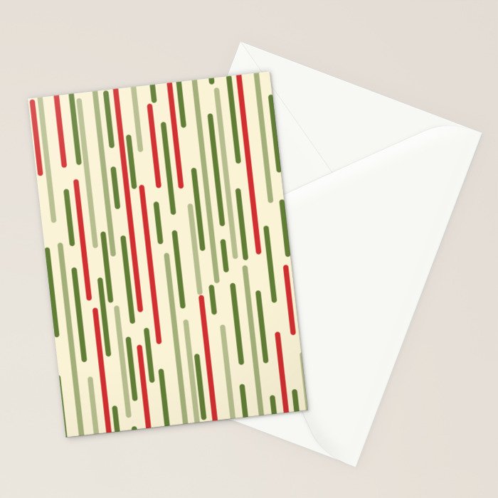 Interrupted Lines Midcentury Modern Christmas Pattern in Olive Green, Retro Xmas Red, and Cream Stationery Card Gallery Image 2