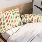Interrupted Lines Midcentury Modern Christmas Pattern in Olive Green, Retro Xmas Red, and Cream Pillow Sham Gallery Image 2