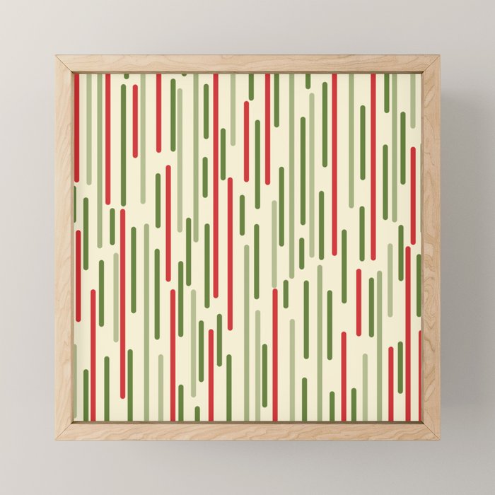 Interrupted Lines Midcentury Modern Christmas Pattern in Olive Green, Retro Xmas Red, and Cream Mini Art Print Gallery Image 1