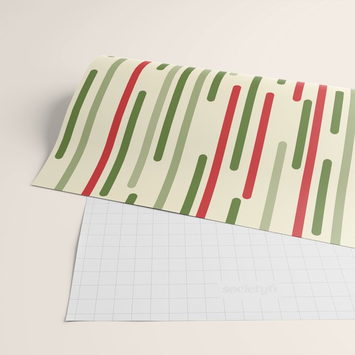 Interrupted Lines Midcentury Modern Christmas Pattern in Olive Green, Retro Xmas Red, and Cream Wrapping Paper Gallery Image 2