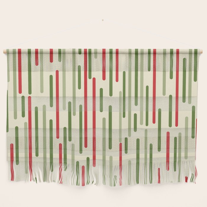 Interrupted Lines Midcentury Modern Christmas Pattern in Olive Green, Retro Xmas Red, and Cream Wall Hanging Gallery Image 1