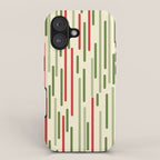Interrupted Lines Midcentury Modern Christmas Pattern in Olive Green, Retro Xmas Red, and Cream iPhone Case Gallery Image 1