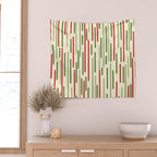 Interrupted Lines Midcentury Modern Christmas Pattern in Olive Green, Retro Xmas Red, and Cream Wall Tapestry Gallery Image 2