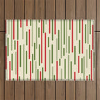 Interrupted Lines Midcentury Modern Christmas Pattern in Olive Green, Retro Xmas Red, and Cream Outdoor Rug Gallery Image 1