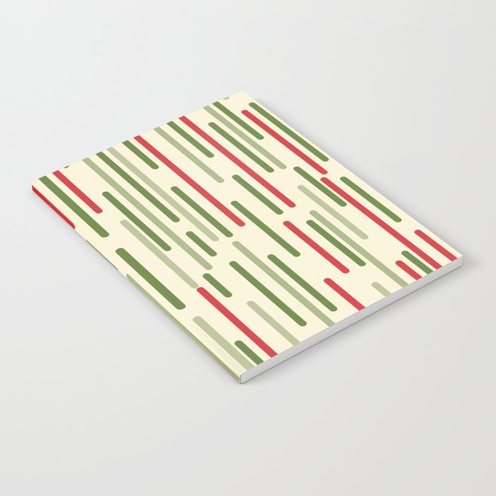 Interrupted Lines Midcentury Modern Christmas Pattern in Olive Green, Retro Xmas Red, and Cream Notebook Gallery Image 2