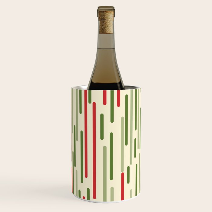 Interrupted Lines Midcentury Modern Christmas Pattern in Olive Green, Retro Xmas Red, and Cream Wine Chiller Gallery Image 1
