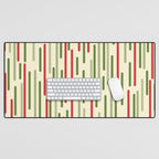 Interrupted Lines Midcentury Modern Christmas Pattern in Olive Green, Retro Xmas Red, and Cream Desk Mat Gallery Image 1