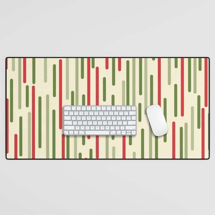 Interrupted Lines Midcentury Modern Christmas Pattern in Olive Green, Retro Xmas Red, and Cream Desk Mat Gallery Image 1