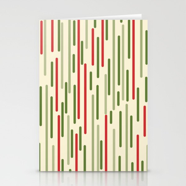 Interrupted Lines Midcentury Modern Christmas Pattern in Olive Green, Retro Xmas Red, and Cream Stationery Card Gallery Image 2