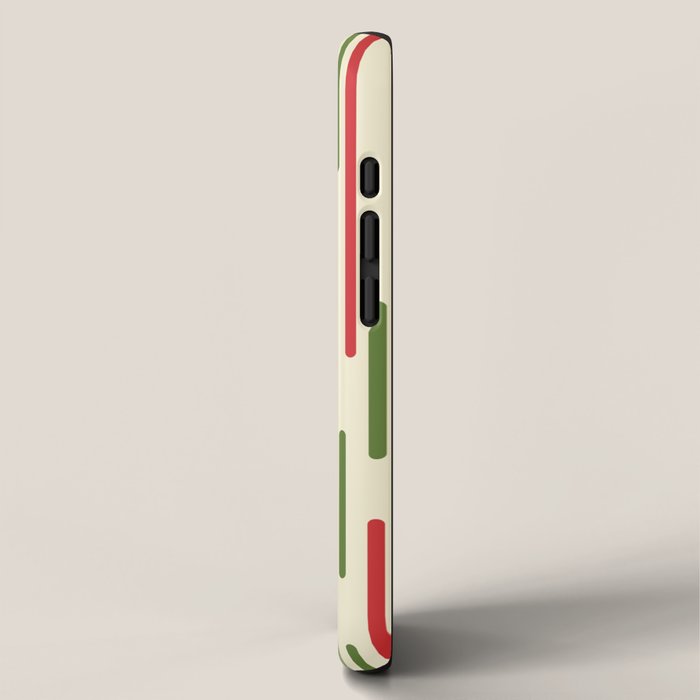 Interrupted Lines Midcentury Modern Christmas Pattern in Olive Green, Retro Xmas Red, and Cream iPhone Case Gallery Image 2