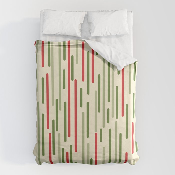 Interrupted Lines Midcentury Modern Christmas Pattern in Olive Green, Retro Xmas Red, and Cream Duvet Cover Gallery Image 6