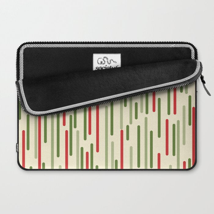 Interrupted Lines Midcentury Modern Christmas Pattern in Olive Green, Retro Xmas Red, and Cream Laptop Sleeve Gallery Image 2