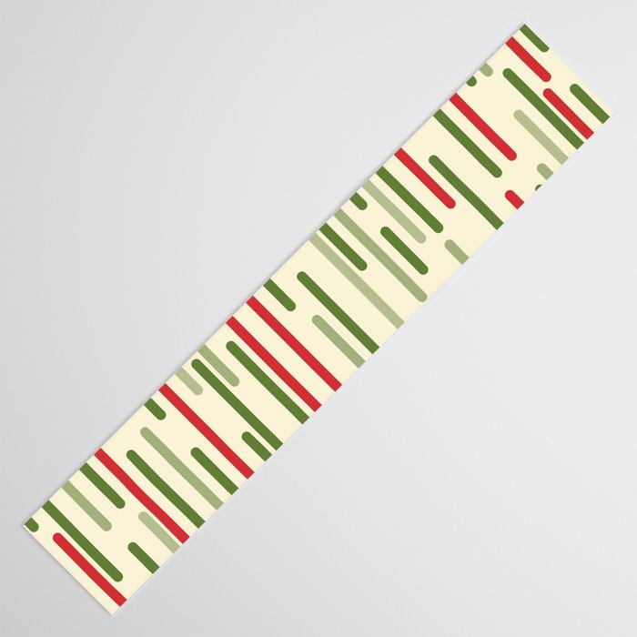 Interrupted Lines Midcentury Modern Christmas Pattern in Olive Green, Retro Xmas Red, and Cream Table Runner Gallery Image 3