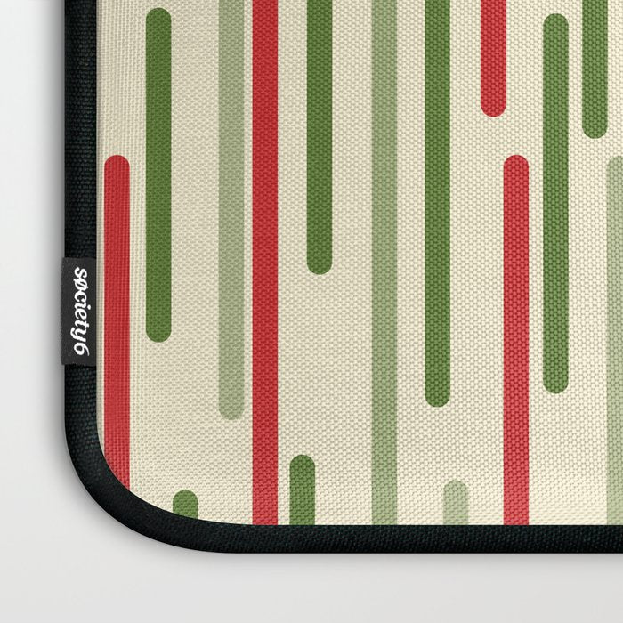 Interrupted Lines Midcentury Modern Christmas Pattern in Olive Green, Retro Xmas Red, and Cream Laptop Sleeve Gallery Image 3