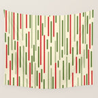 Interrupted Lines Midcentury Modern Christmas Pattern in Olive Green, Retro Xmas Red, and Cream Wall Tapestry Gallery Image 4