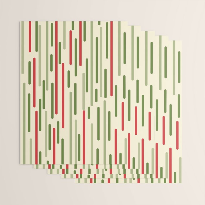 Interrupted Lines Midcentury Modern Christmas Pattern in Olive Green, Retro Xmas Red, and Cream Wrapping Paper Gallery Image 3