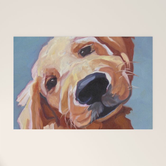 Golden Retriever Puppy Original Oil Painting Welcome Mat Gallery Image 1