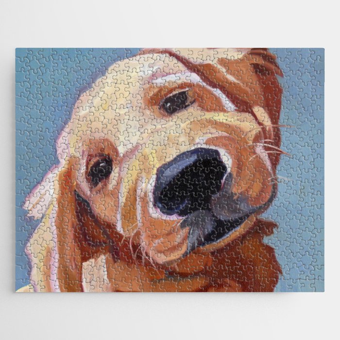 Golden Retriever Puppy Original Oil Painting Jigsaw Puzzle Gallery Image 1