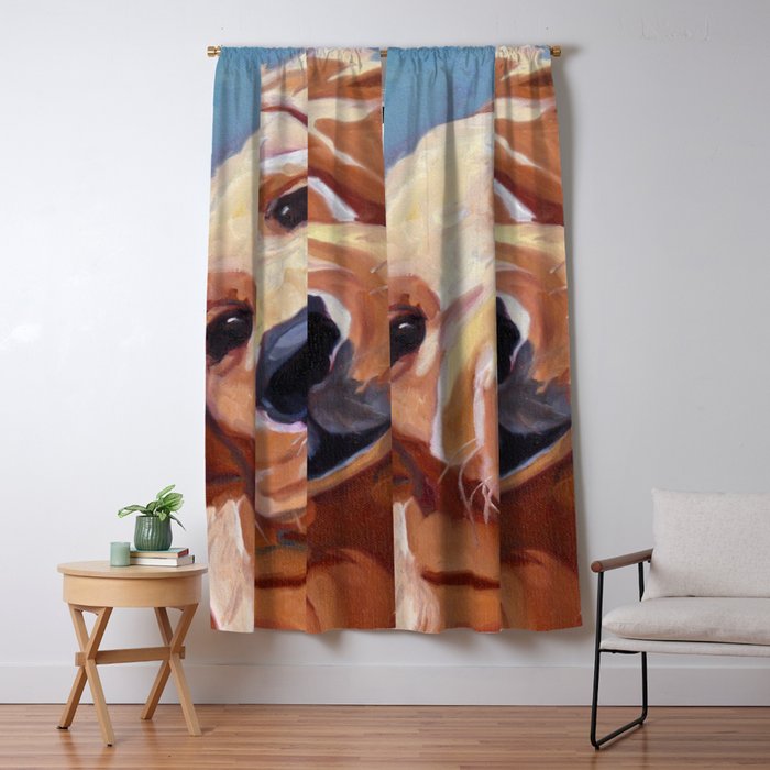 Golden Retriever Puppy Original Oil Painting Window Curtain Gallery Image 1