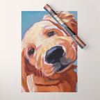 Golden Retriever Puppy Original Oil Painting Wrapping Paper Gallery Image 1