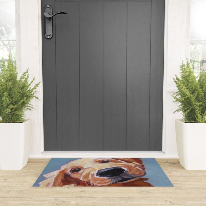 Golden Retriever Puppy Original Oil Painting Welcome Mat Gallery Image 3