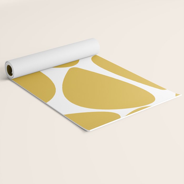 Riverbed Stones Minimalist Abstract Pattern in Light Mustard Yellow and White Yoga Mat Gallery Image 2