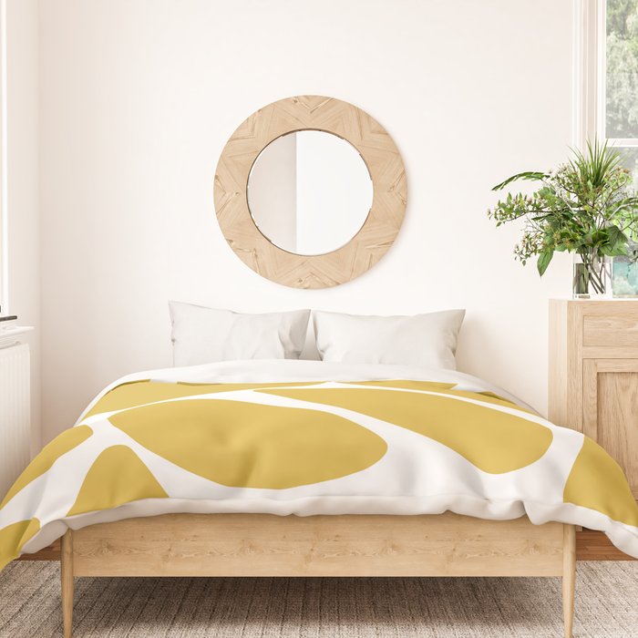 Riverbed Stones Minimalist Abstract Pattern in Light Mustard Yellow and White Duvet Cover Gallery Image 3