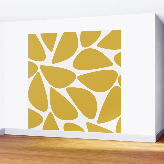 Riverbed Stones Minimalist Abstract Pattern in Light Mustard Yellow and White Wall Mural Gallery Image 2